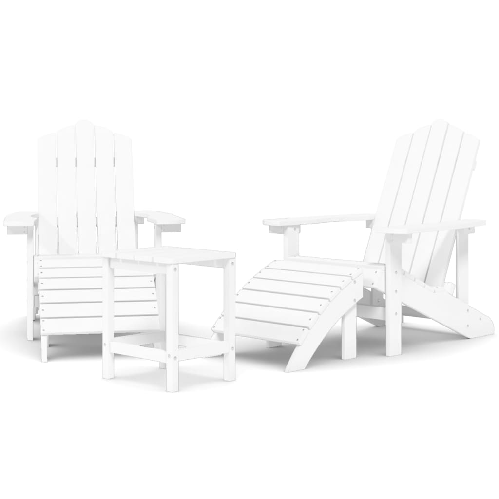 vidaXL Chaises de jardin Adirondack avec pouf et table en PEHD Blanc