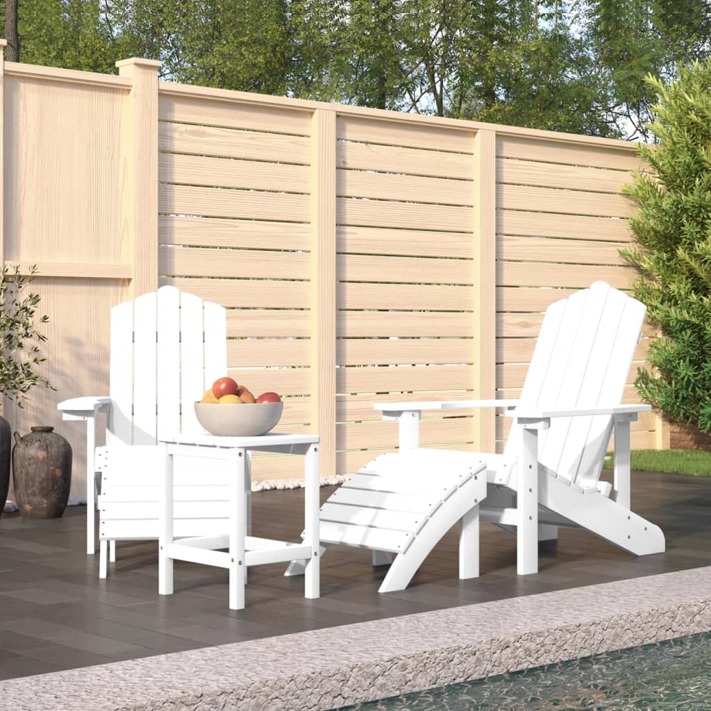vidaXL Chaises de jardin Adirondack avec pouf et table en PEHD Blanc