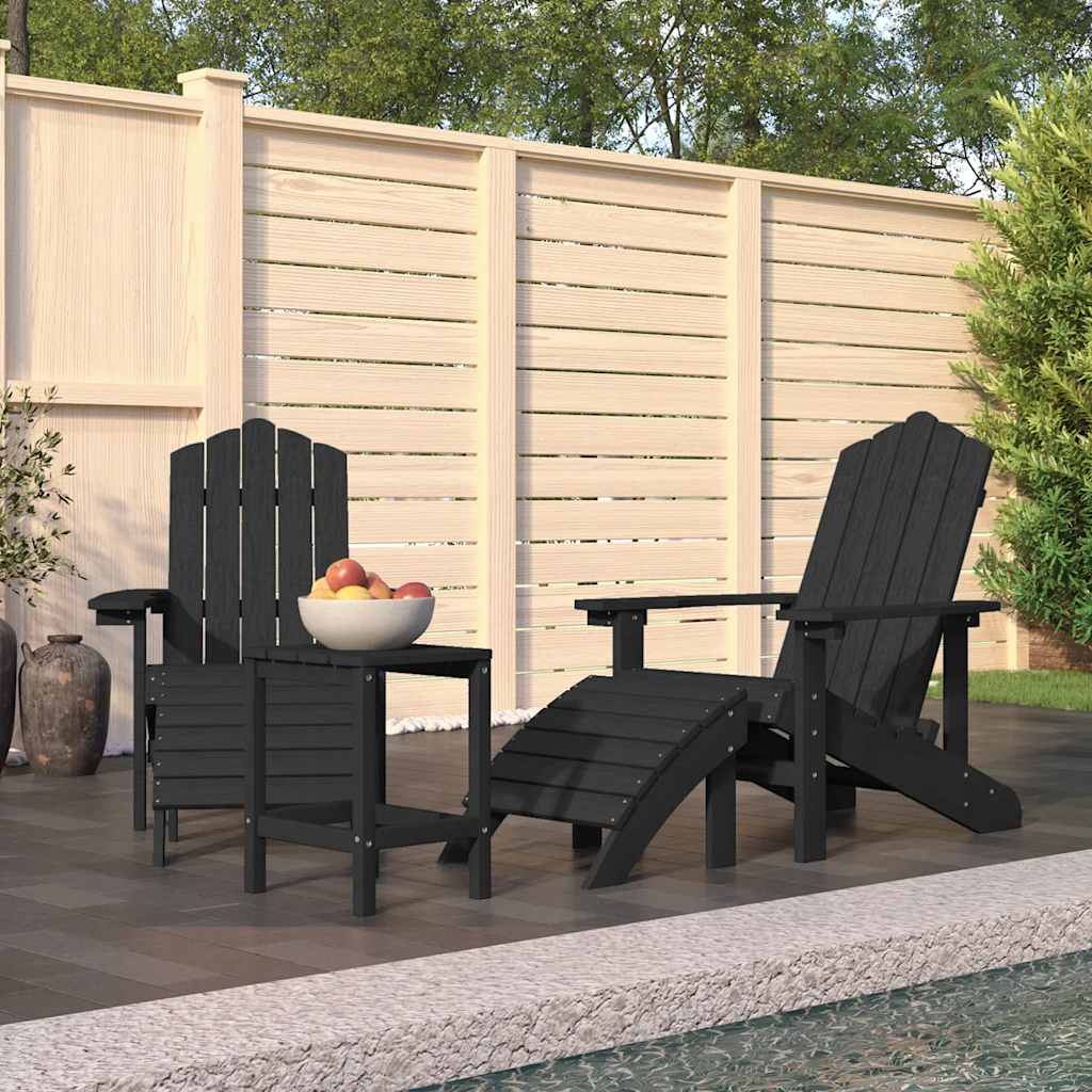vidaXL Chaises de jardin Adirondack avec pouf et table en PEHD anthracite