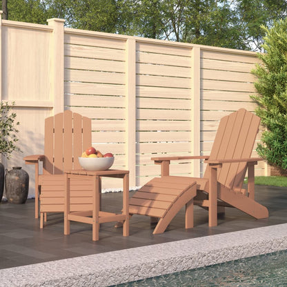 vidaXL Chaises de jardin Adirondack avec pouf et table HDPE Marron