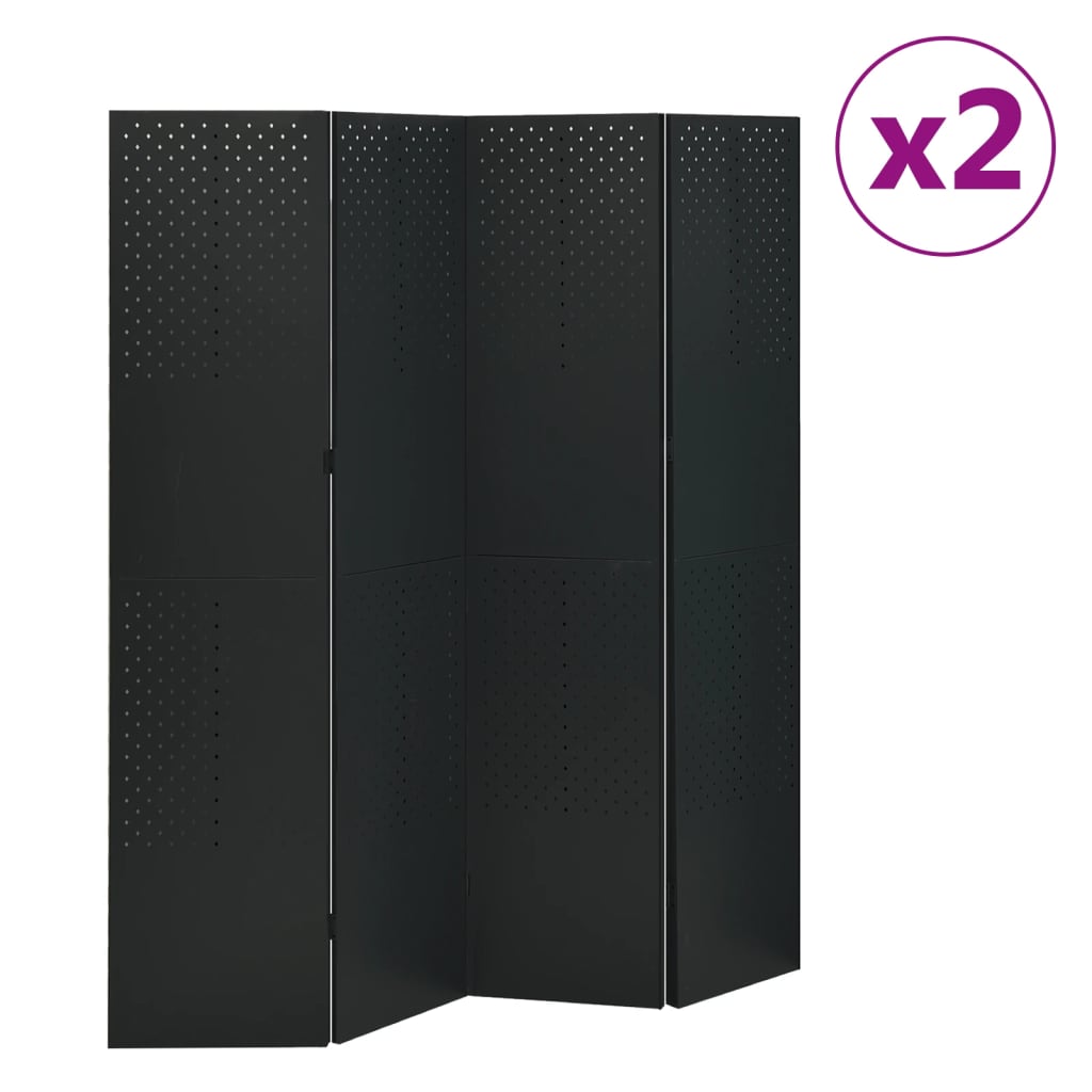 vidaXL 4-tlg. Raumteiler 2 Stk. Schwarz 160x180 cm Stahl