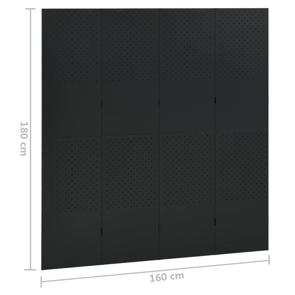 vidaXL 4-tlg. Raumteiler 2 Stk. Schwarz 160x180 cm Stahl