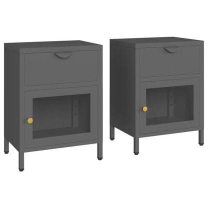 vidaXL Tables de chevet 2 pcs anthracite 40x30x54,5 cm acier et verre