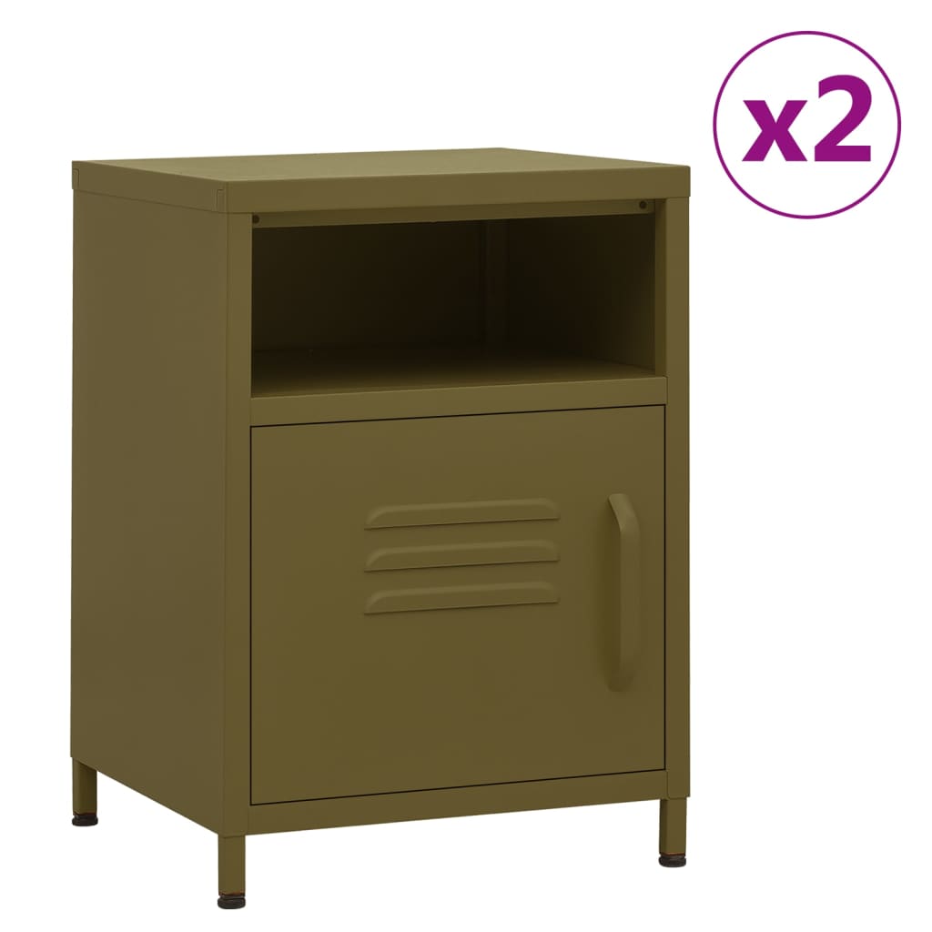vidaXL Tables de chevet 2 pcs Vert olive 35x35x51 cm Acier