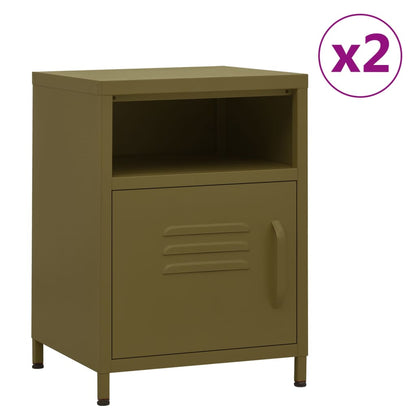 vidaXL Tables de chevet 2 pcs Vert olive 35x35x51 cm Acier