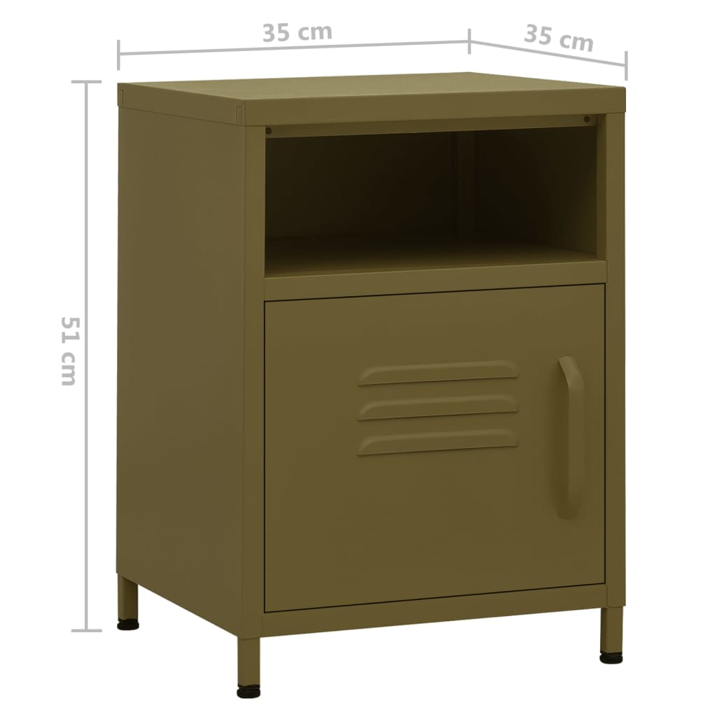 vidaXL Tables de chevet 2 pcs Vert olive 35x35x51 cm Acier