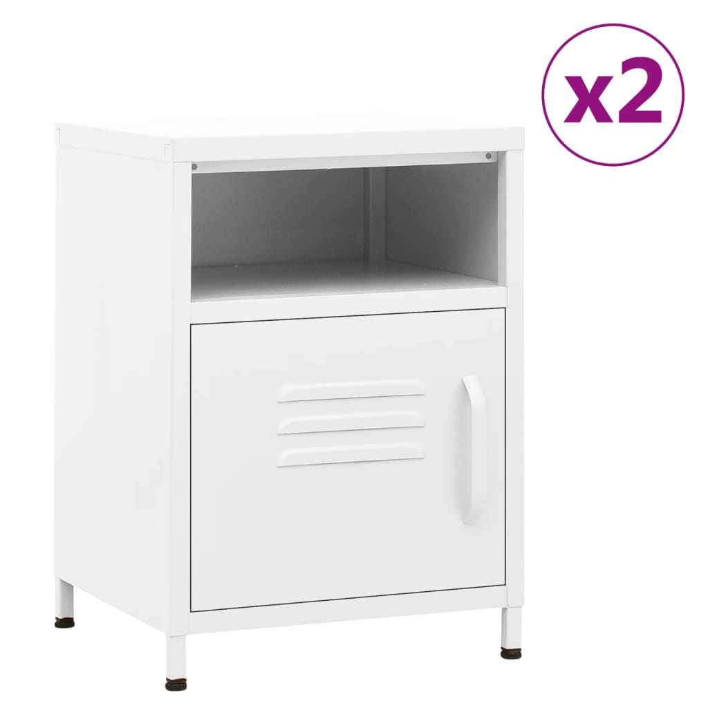 vidaXL Tables de chevet 2 pcs Blanc 35x35x51 cm Acier