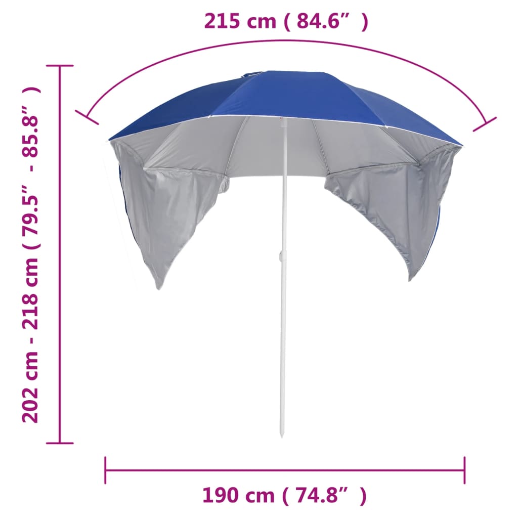vidaXL Strandschirm mit Seitenteilen Blau 215 cm