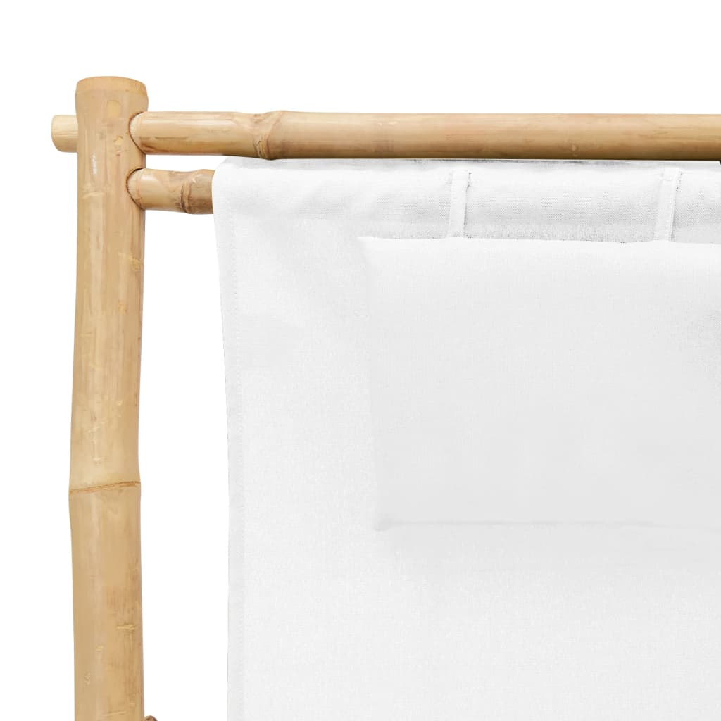 vidaXL Liegestuhl Bambus und Canvas Cremeweiß