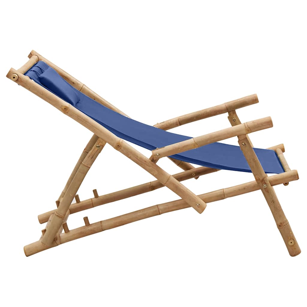 vidaXL Chaise longue en bambou et toile bleu marine