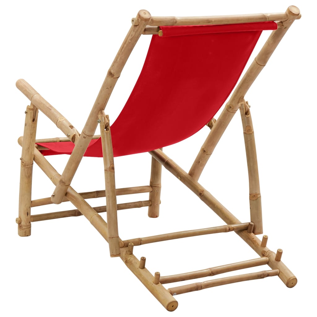 vidaXL Liegestuhl Bambus und Canvas Rot