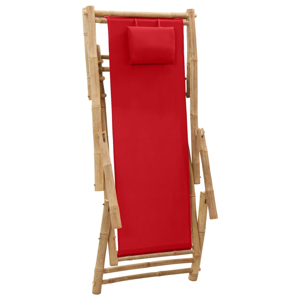 vidaXL Liegestuhl Bambus und Canvas Rot
