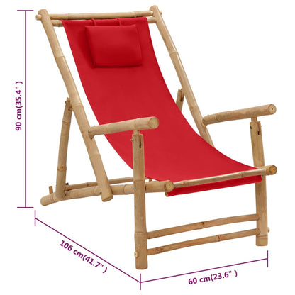 vidaXL Liegestuhl Bambus und Canvas Rot