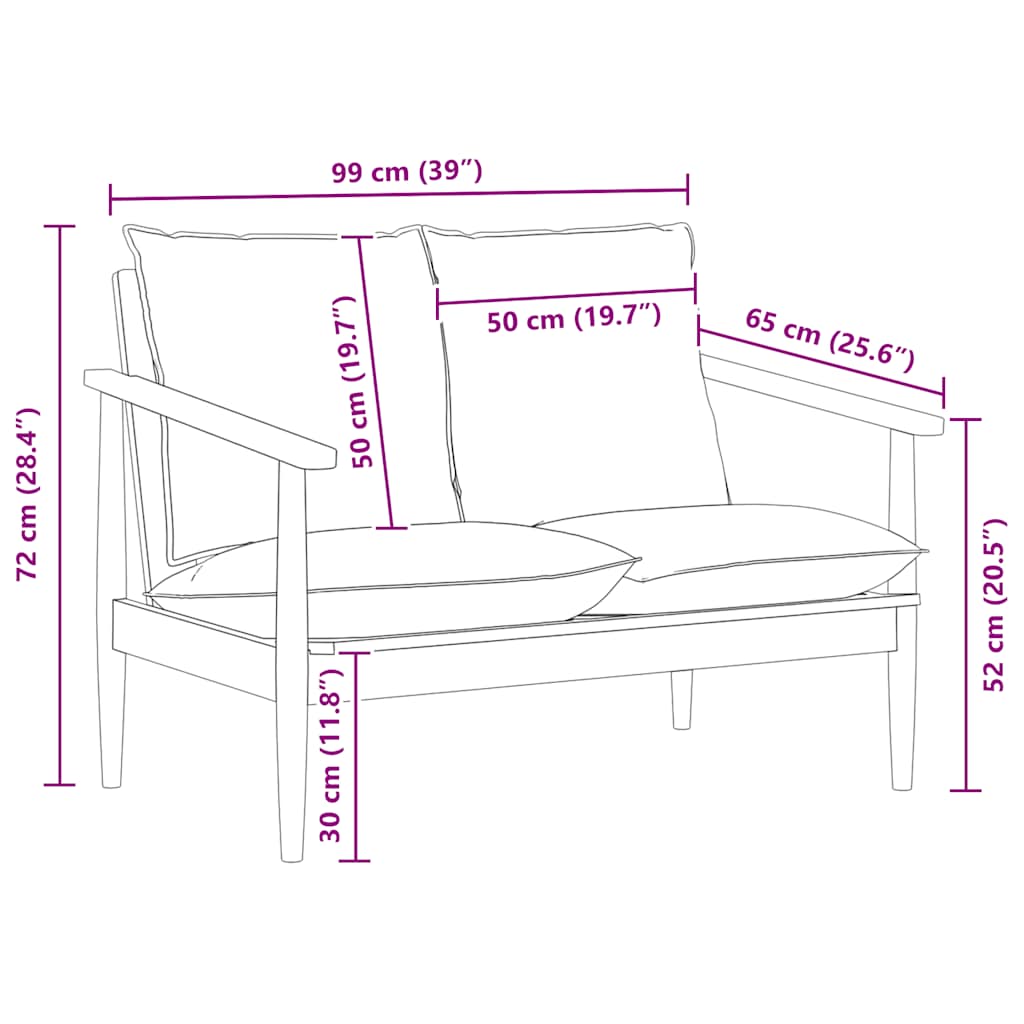 2-Sitzer-Sofa Schwarz Echtleder und Massivholz Akazie