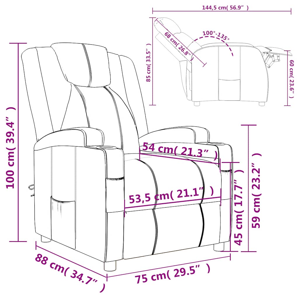 vidaXL Fauteuil relax en similicuir noir
