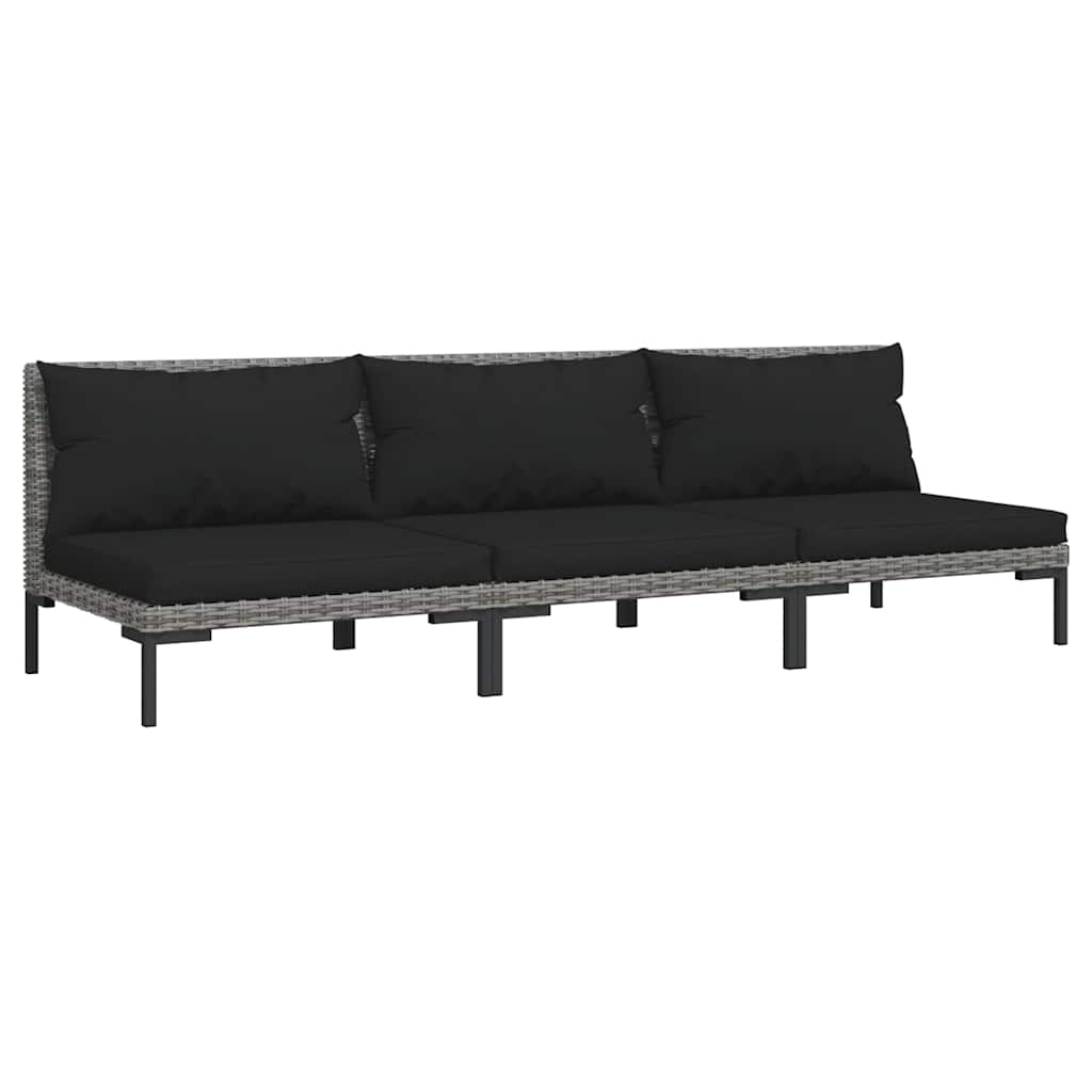 vidaXL Canapés de jardin 3 pcs avec coussins en résine tressée demi-ronde