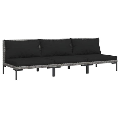 vidaXL Canapés de jardin 3 pcs avec coussins en résine tressée demi-ronde