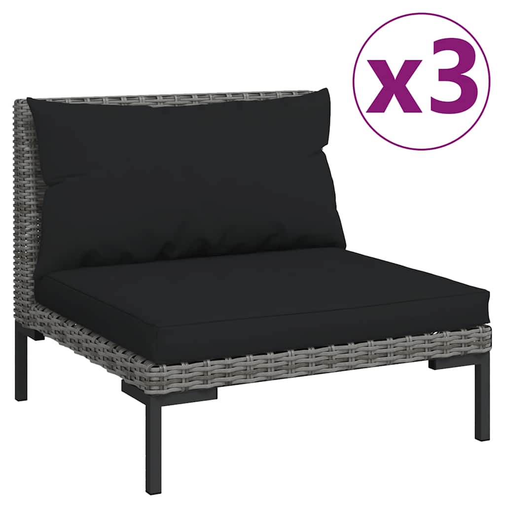 vidaXL Canapés de jardin 3 pcs avec coussins en résine tressée demi-ronde