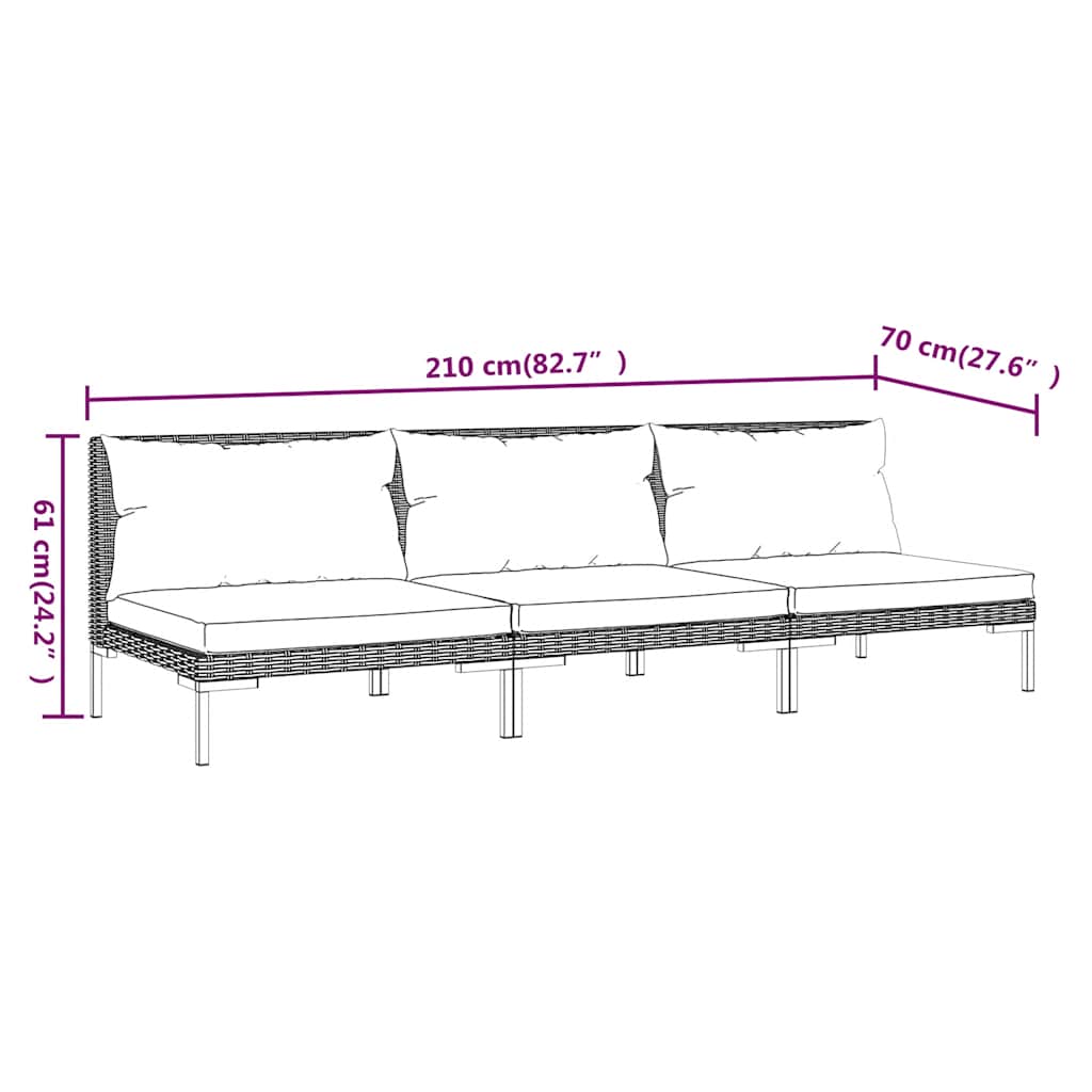 vidaXL Canapés de jardin 3 pcs avec coussins en résine tressée demi-ronde