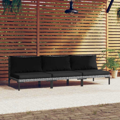 vidaXL Canapés de jardin 3 pcs avec coussins en résine tressée demi-ronde