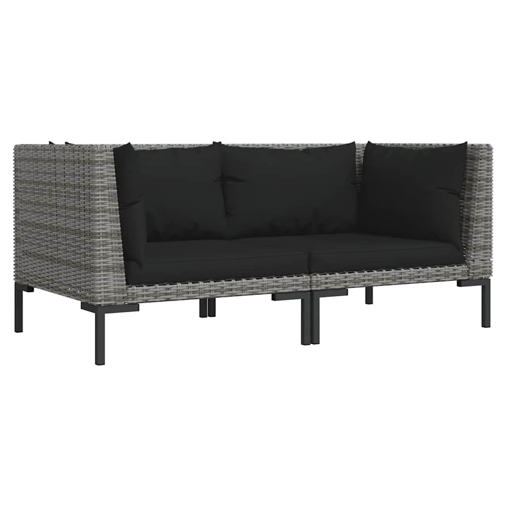vidaXL Gartensofas 2 Stk. mit Kissen Halbrundes Poly Rattan
