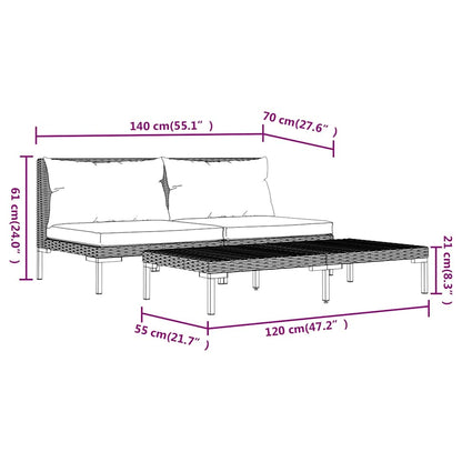 vidaXL Ensemble de mobilier de jardin 3 pcs Gris foncé Rotin synthétique semi-circulaire