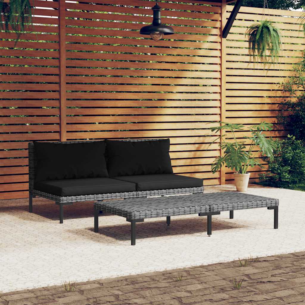 vidaXL Ensemble de mobilier de jardin 3 pcs Gris foncé Rotin synthétique semi-circulaire