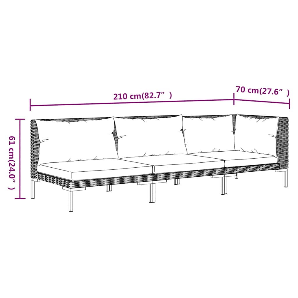 vidaXL Ensemble de jardin 3 pcs Gris foncé Résine tressée semi-ronde