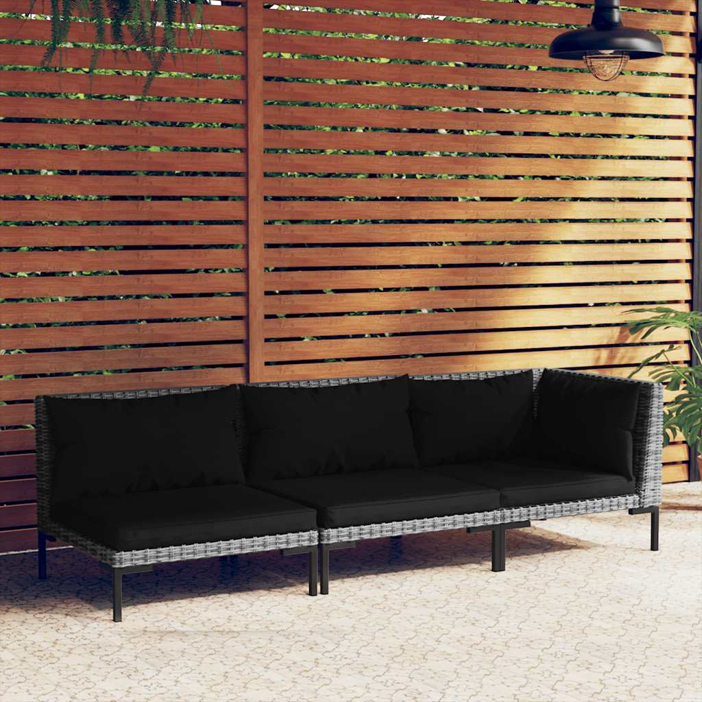 vidaXL Ensemble de jardin 3 pcs Gris foncé Résine tressée semi-ronde