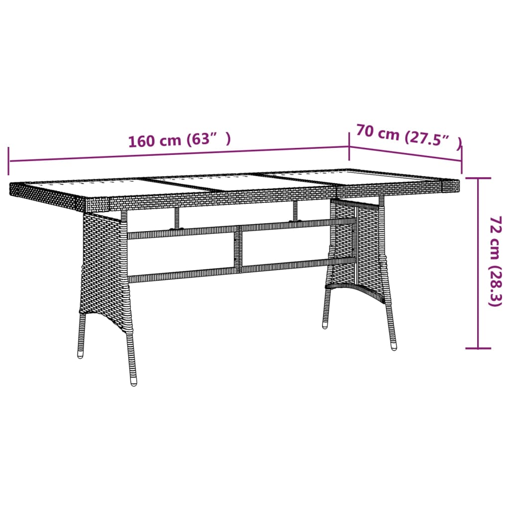vidaXL Gartentisch Schwarz 160x70x72cm Poly Rattan & Massivholz Akazie
