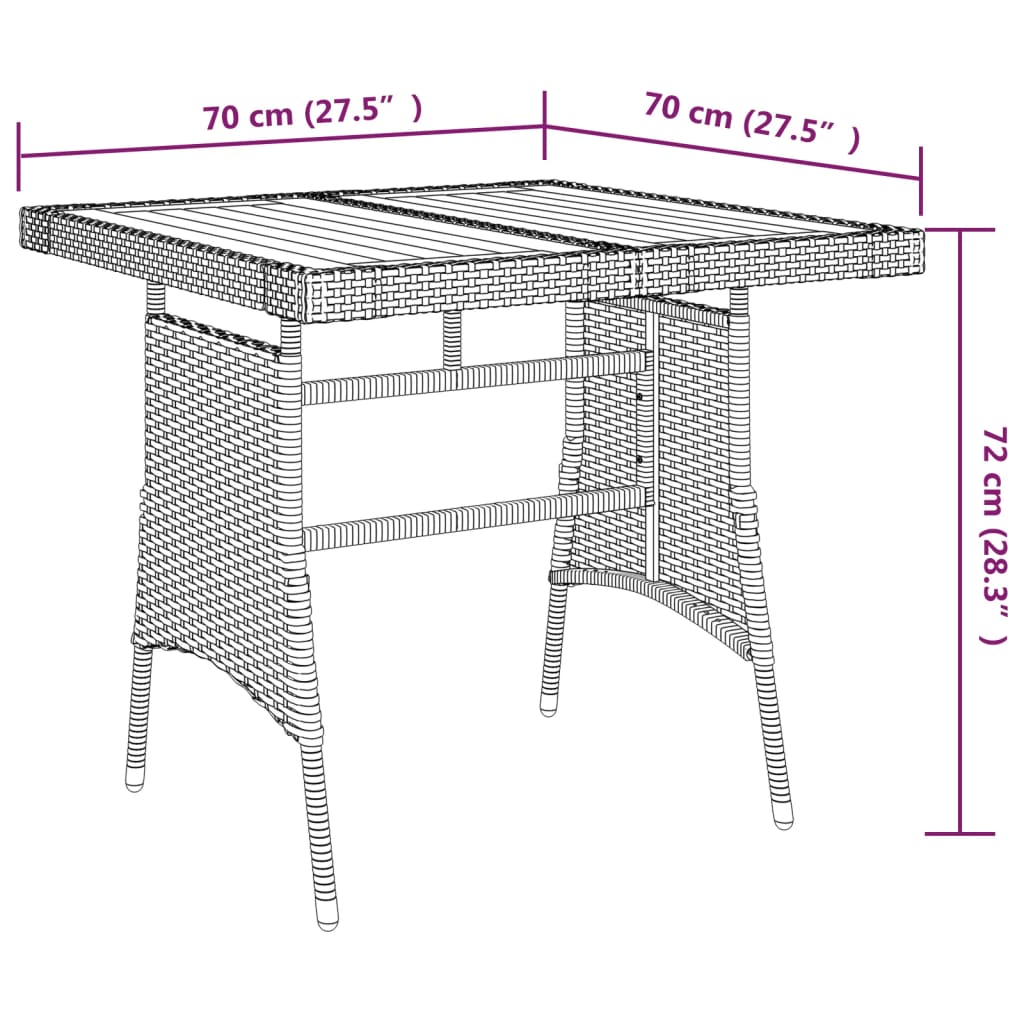 vidaXL Gartentisch Grau 70x70x72 cm Poly Rattan & Massivholz Akazie
