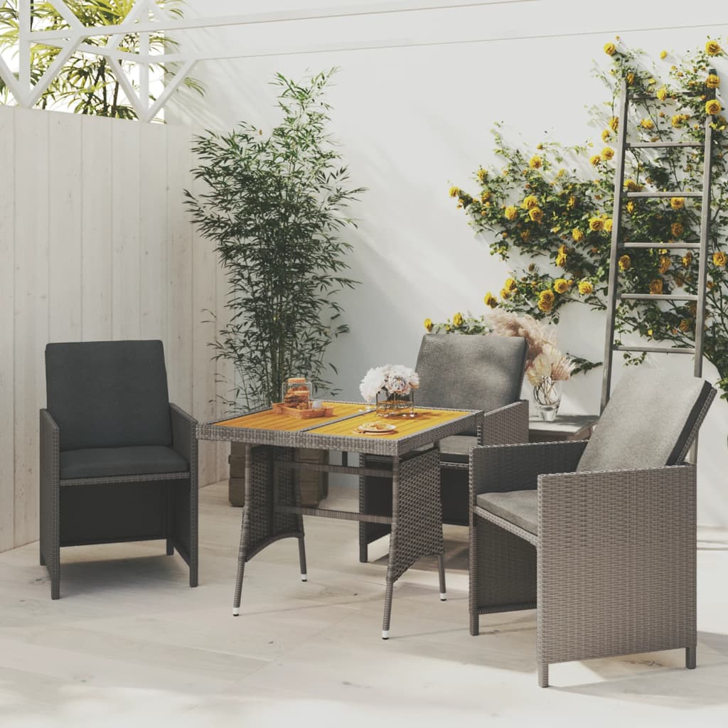 vidaXL Gartentisch Grau 70x70x72 cm Poly Rattan & Massivholz Akazie