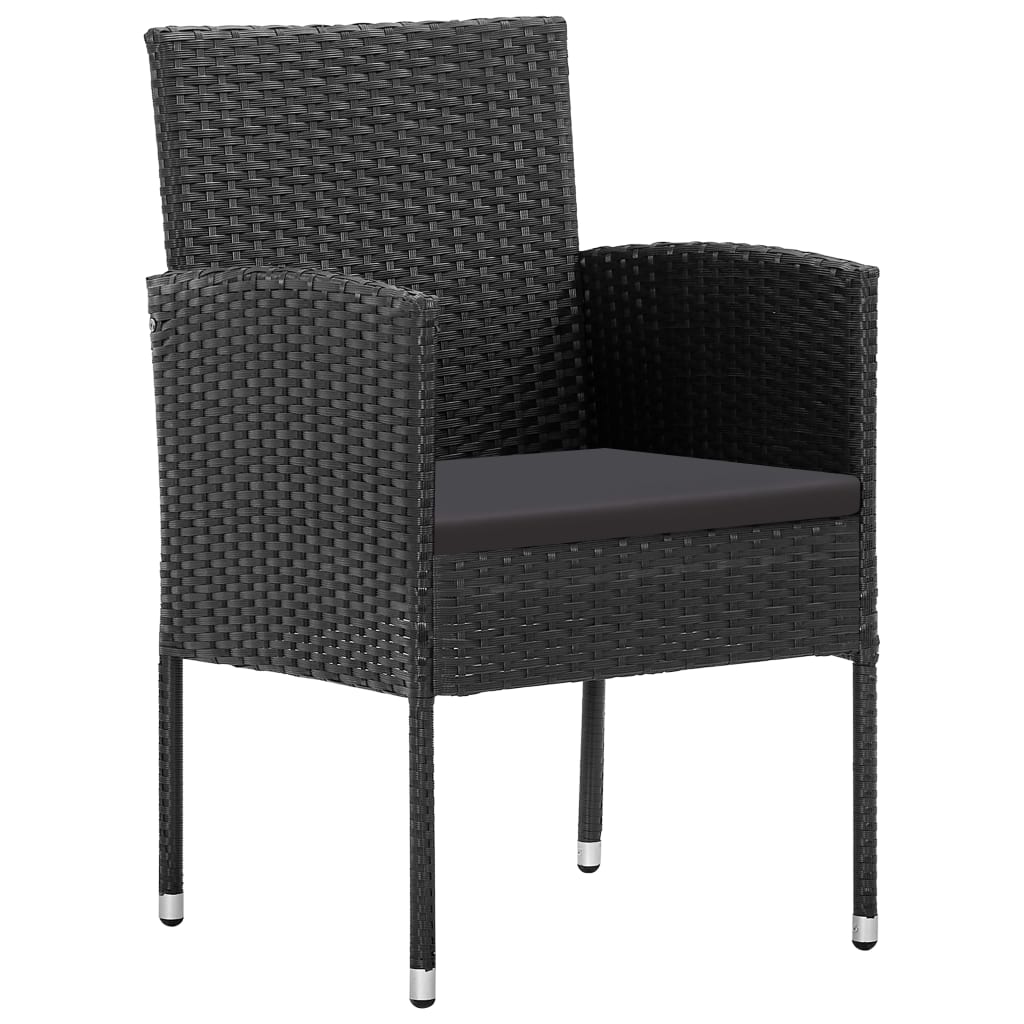 vidaXL Gartenstühle mit Kissen in Schwarz 4 Stk. Schwarz Polyrattan