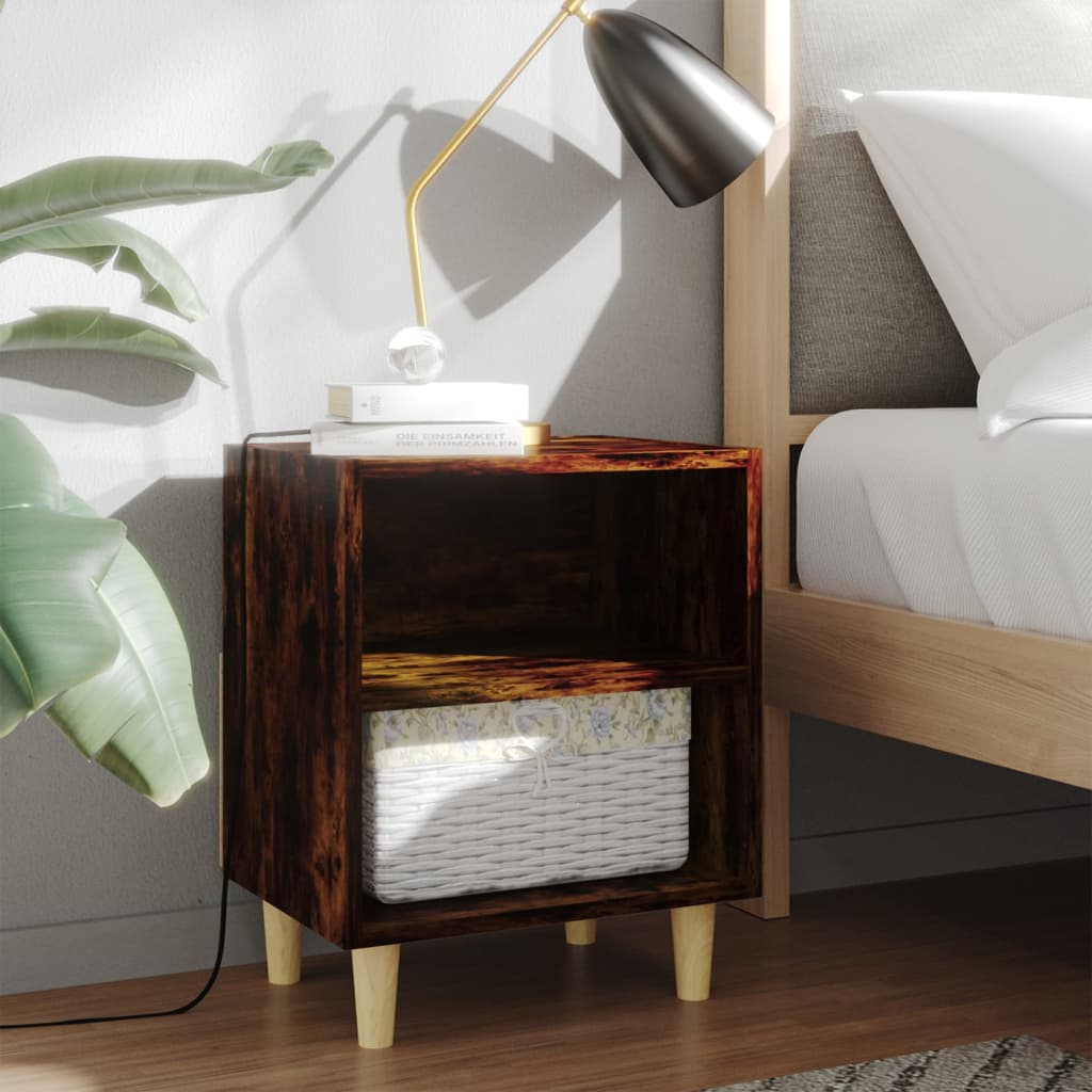 vidaXL Table de chevet avec pieds en bois massif chêne fumé 40x30x50 cm