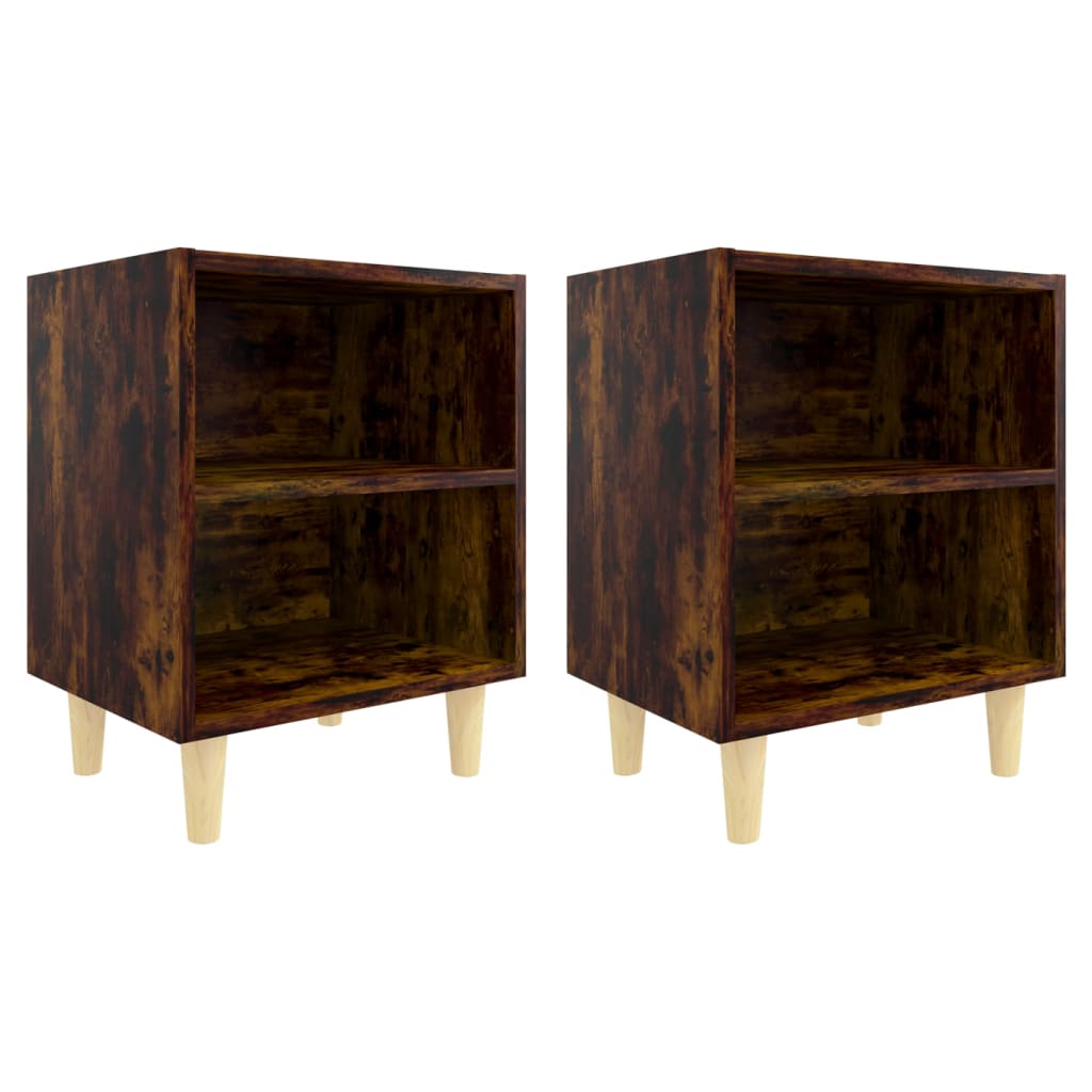 vidaXL Tables de chevet 2 pcs avec pieds en bois massif chêne fumé 40x30x50 cm