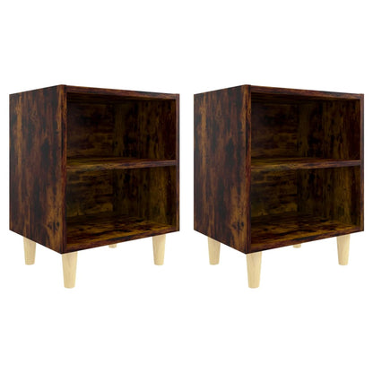 vidaXL Tables de chevet 2 pcs avec pieds en bois massif chêne fumé 40x30x50 cm