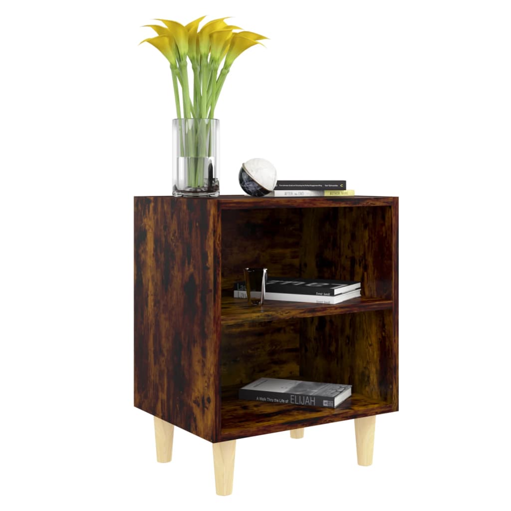 vidaXL Tables de chevet 2 pcs avec pieds en bois massif chêne fumé 40x30x50 cm
