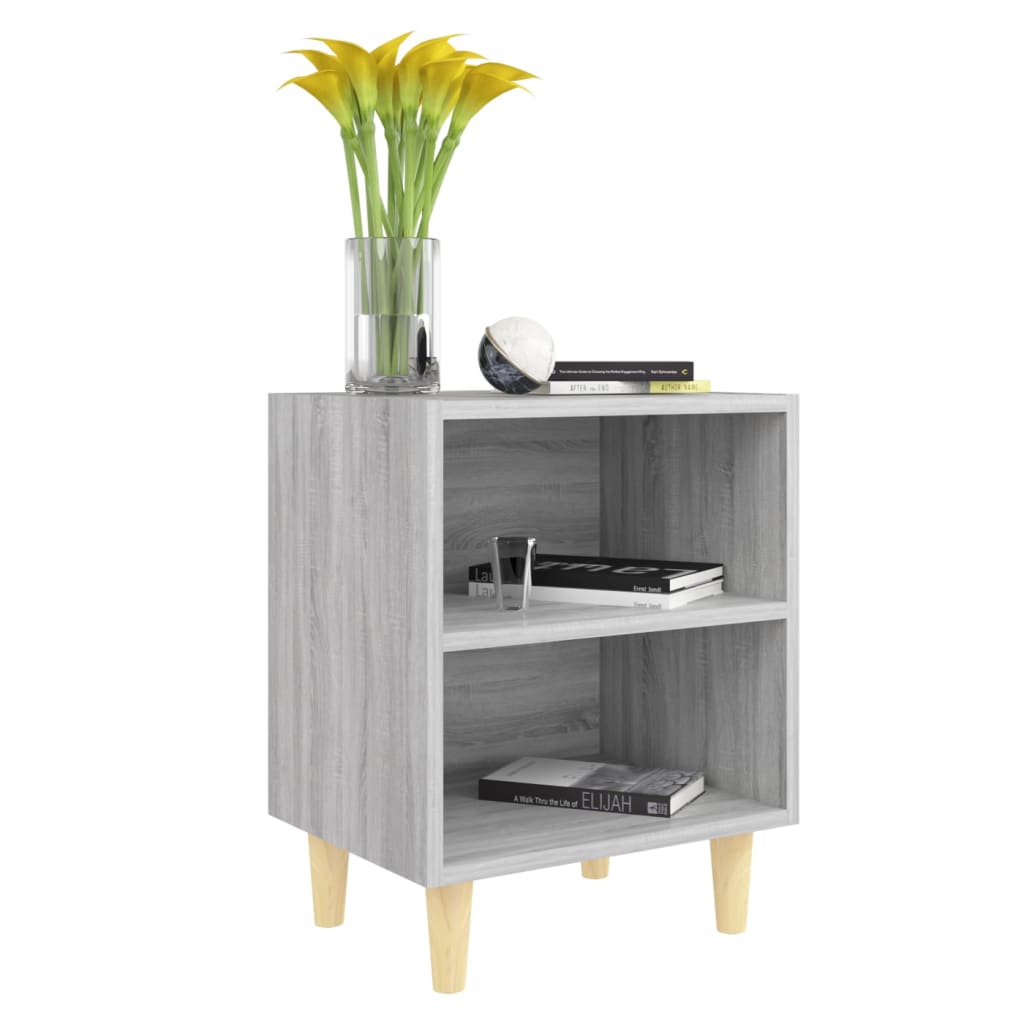 vidaXL Table de chevet avec pieds en bois massif Gris Sonoma 40x30x50 cm