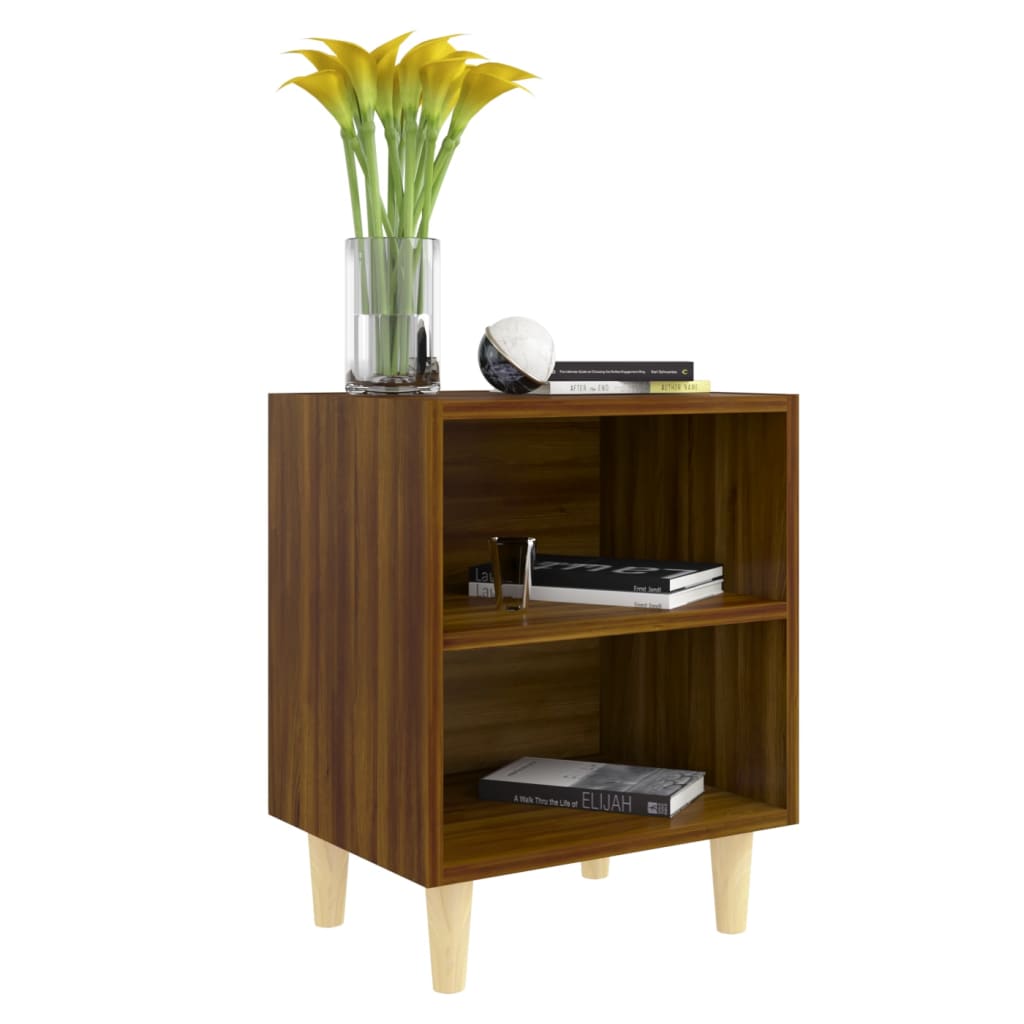 vidaXL Table de chevet avec pieds en bois massif Aspect chêne marron 40x30x50 cm