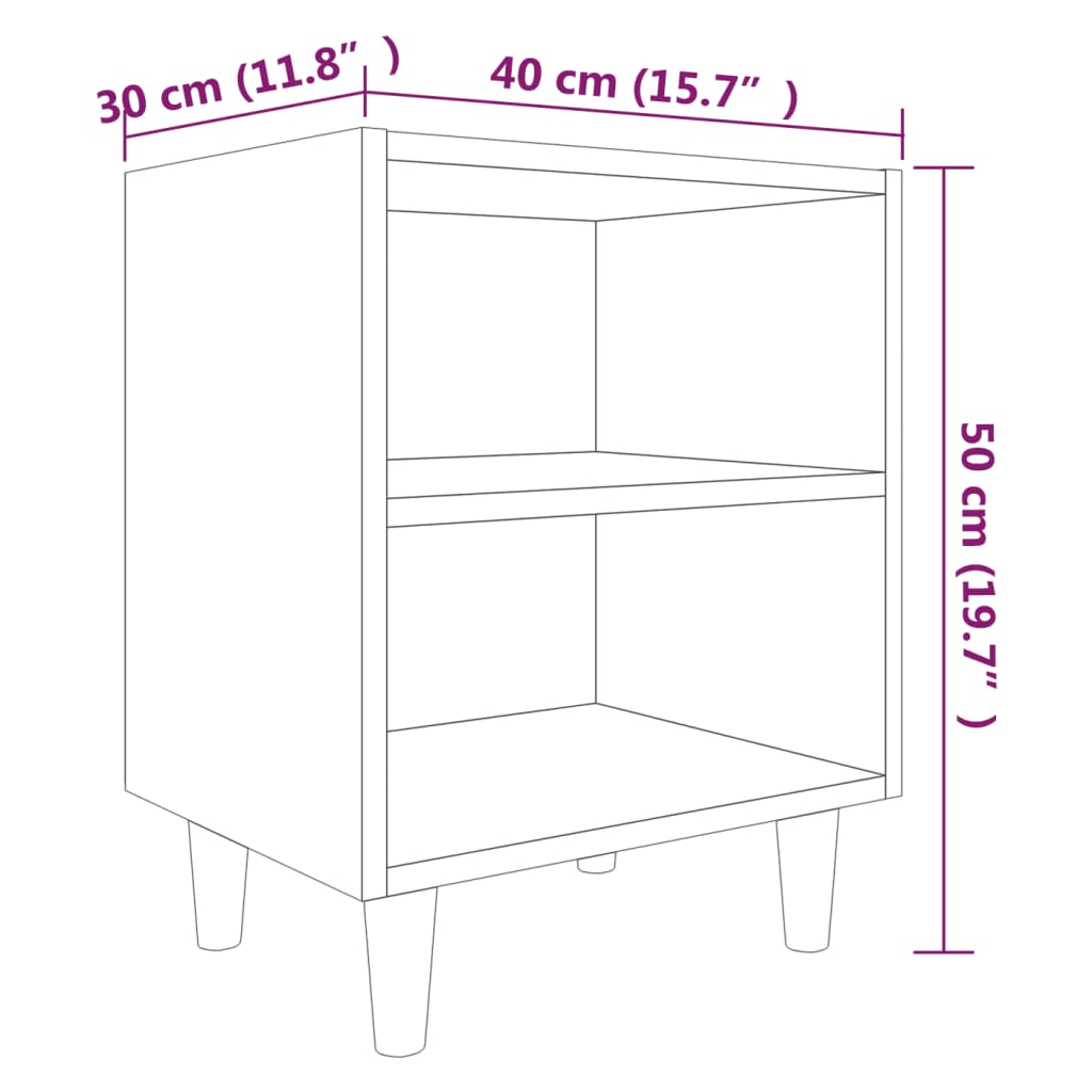 vidaXL Table de chevet avec pieds en bois massif Aspect chêne marron 40x30x50 cm