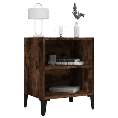 vidaXL Table de chevet avec pieds en métal Chêne fumé 40x30x50 cm