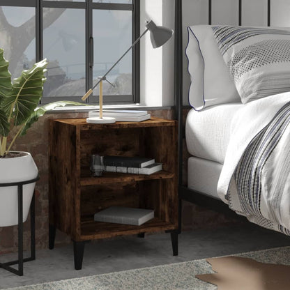 vidaXL Table de chevet avec pieds en métal Chêne fumé 40x30x50 cm