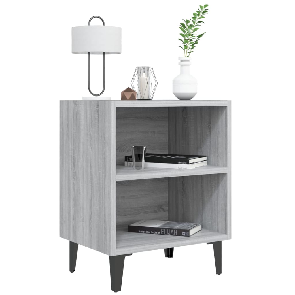 vidaXL Table de chevet avec pieds en métal Gris Sonoma 40x30x50 cm