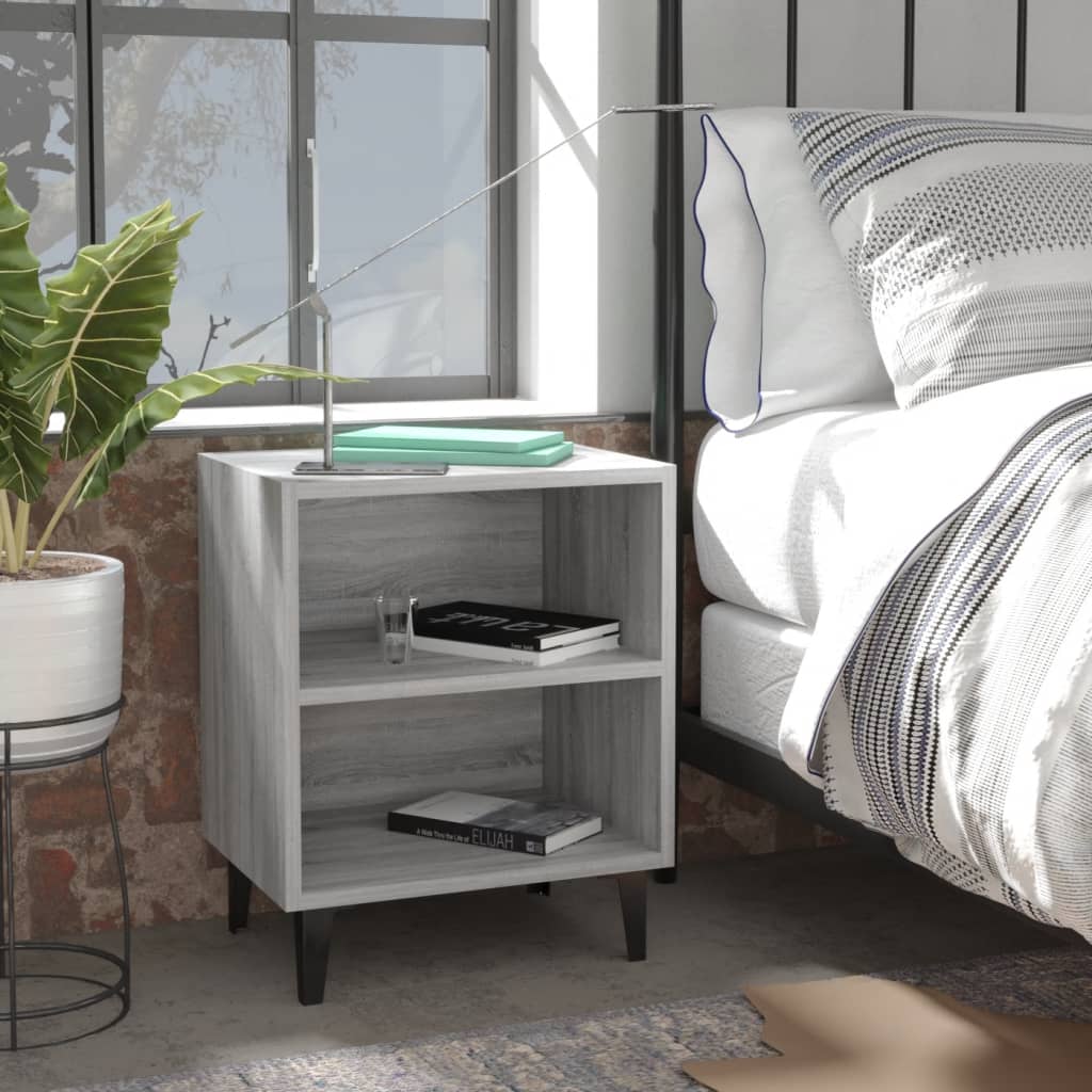 vidaXL Table de chevet avec pieds en métal Gris Sonoma 40x30x50 cm