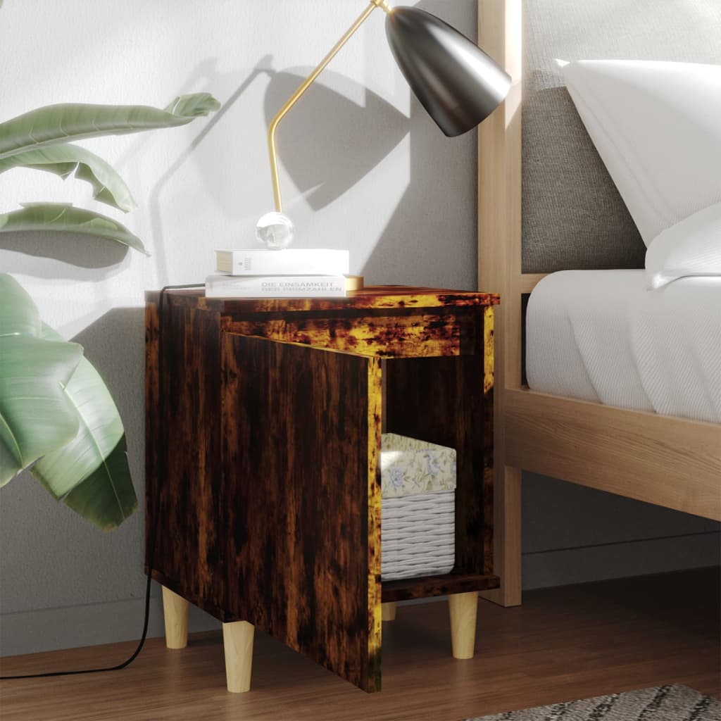 vidaXL Table de chevet avec pieds en bois massif chêne fumé 40x30x50 cm