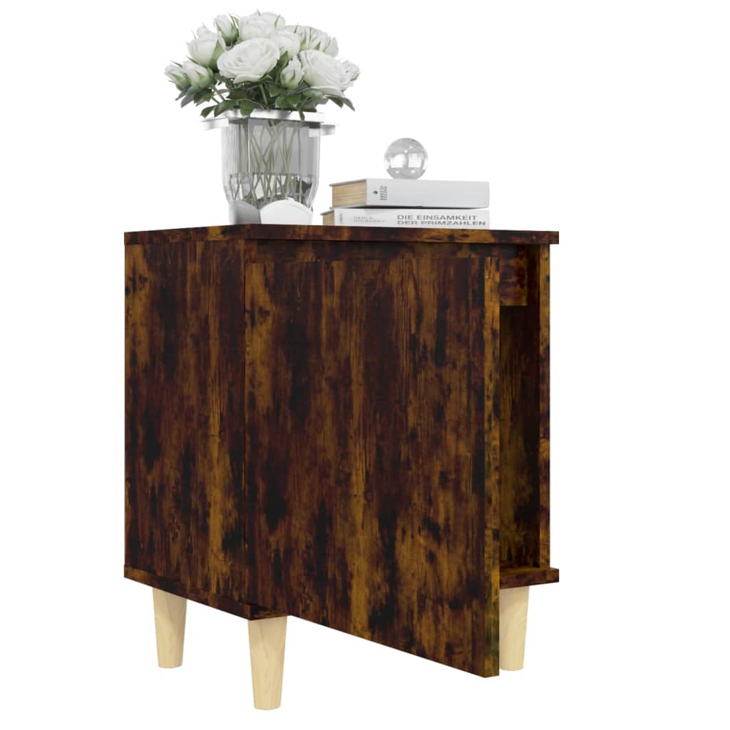 vidaXL Table de chevet avec pieds en bois massif chêne fumé 40x30x50 cm