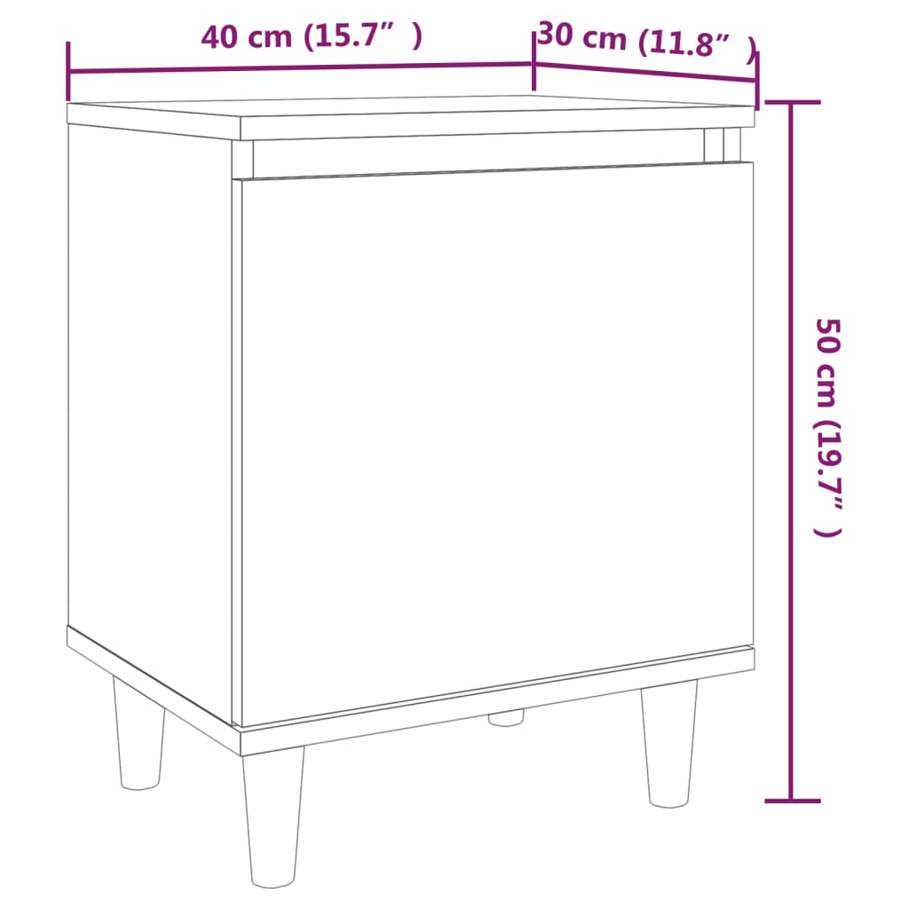 vidaXL Table de chevet avec pieds en bois massif chêne fumé 40x30x50 cm