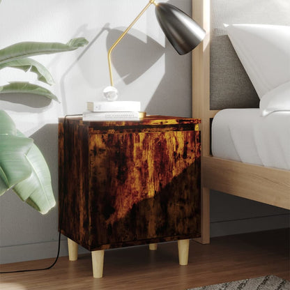 vidaXL Table de chevet avec pieds en bois massif chêne fumé 40x30x50 cm