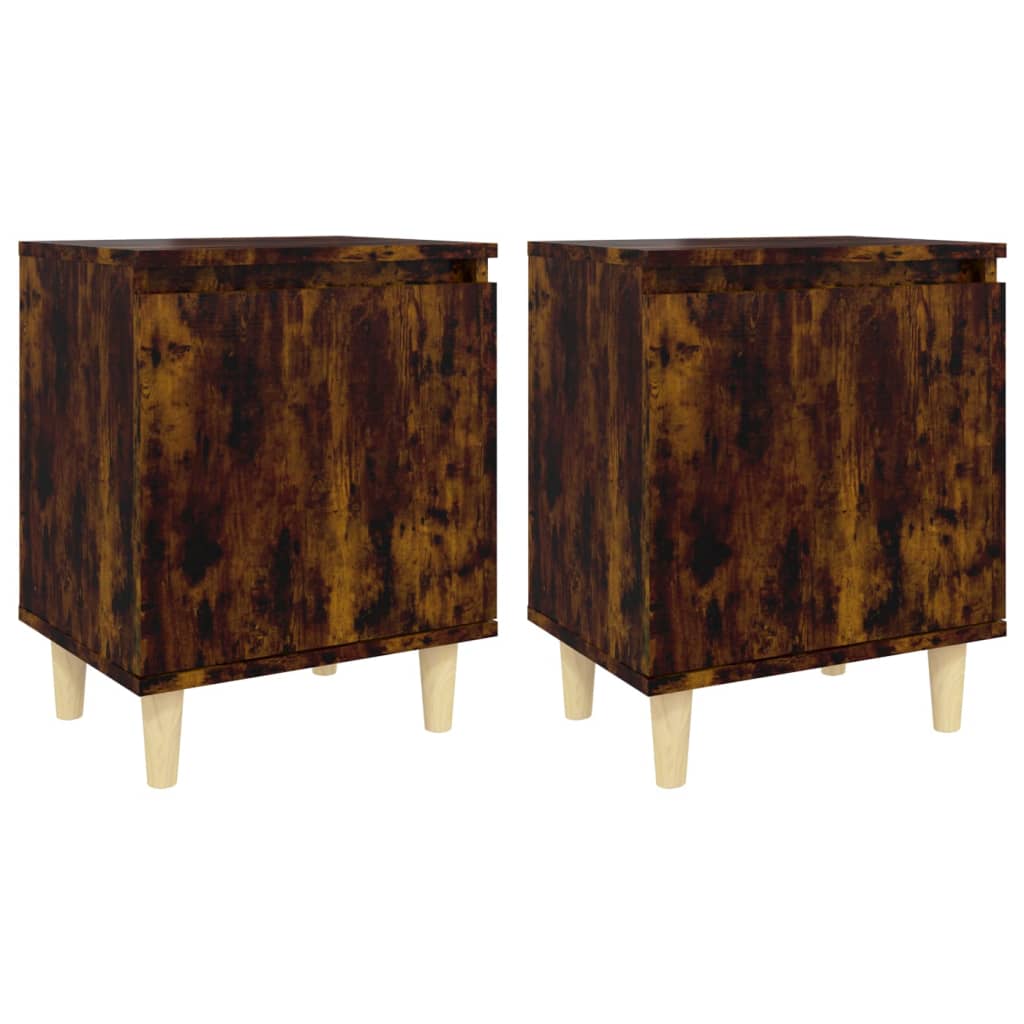vidaXL Tables de chevet avec pieds en bois massif 2 pcs Chêne fumé 40x30x50 cm