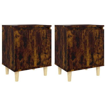 vidaXL Tables de chevet avec pieds en bois massif 2 pcs Chêne fumé 40x30x50 cm